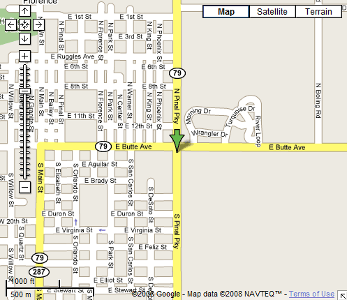 Location Map-Arizona Florence Blue Mist Motel accommodations near Phoenix Tucson motel catering prisoner's families